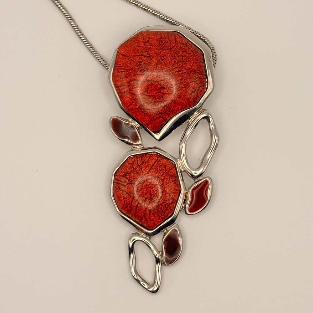 SPOUTNIK Statement Red & Silver Modernist Necklace - Picture 7 of 13